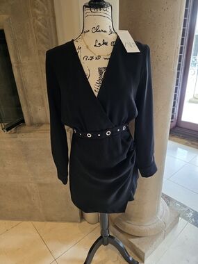 Zara Black Wrap Long-Sleeve Mini Dress